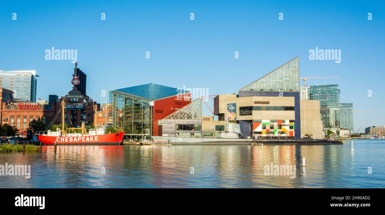 Baltimore, Maryland, United States of America – September 6, 2016. The Inner Harbour of Baltimore, MD, with USCG Lightship Chesapeake historic ship, N Stock Photo