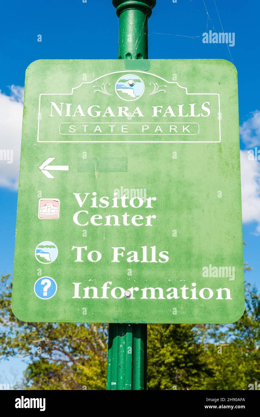Niagara Falls, New York, United States of America – September 12, 2016. Niagara Falls State Park sign. Stock Photo