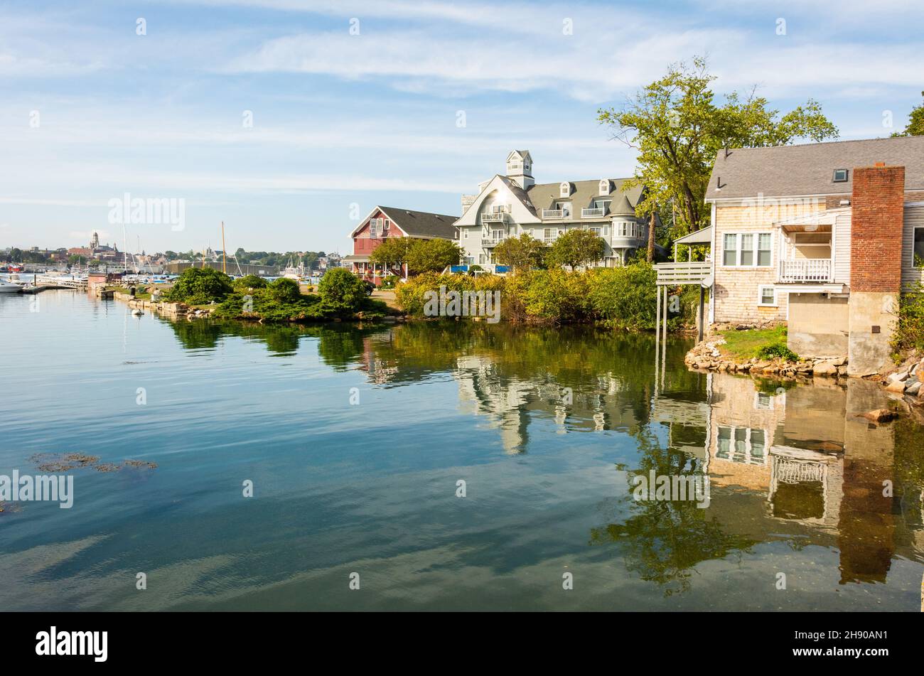 Gloucester, Massachusetts, United States of America – September 20, 2016. View of the Gloucester Harbour towards the Pirates Lane, in Gloucester, MA. Stock Photo