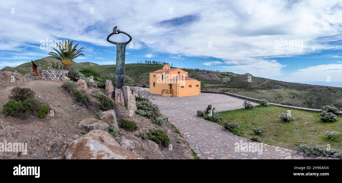 La Gomera - monument Silbo Gomero and chapel at the viewpoint Mirador de Igualero Stock Photo