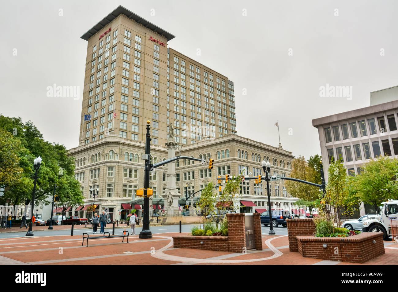 Lancaster, Pennsylvania, United States of America – September 30, 2016. Lancaster Marriott building at Penn Square in Lancaster, PA. View with the for Stock Photo