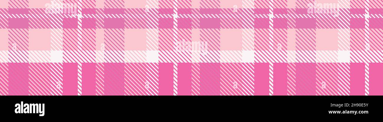 Girly pink seamless plaid vector border. Gingham bright color checker ...