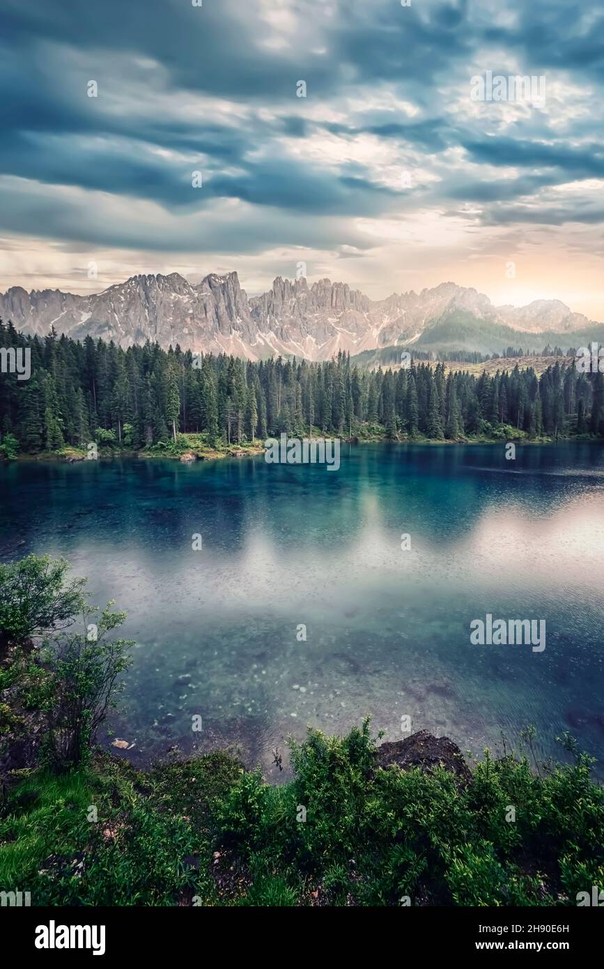 Carezza Lake in the Dolomites, Italy Stock Photo