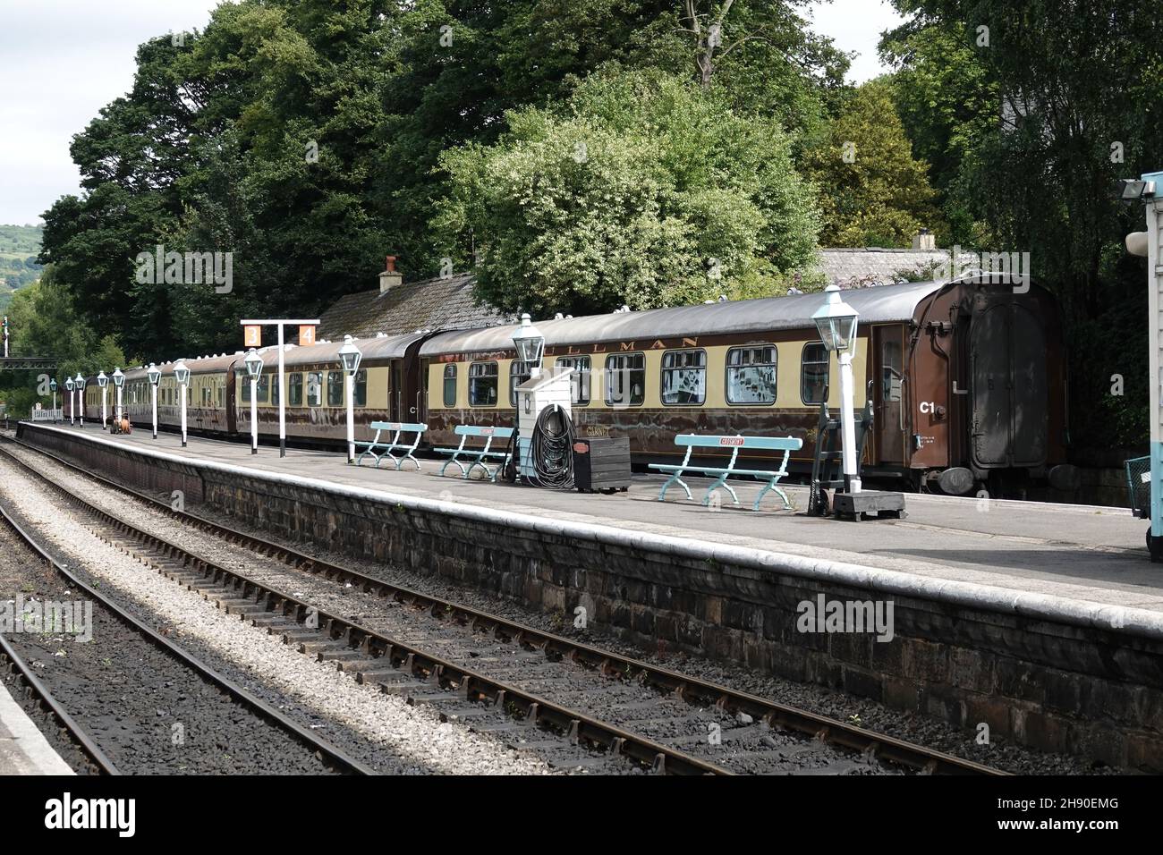 GROSMONT, UNITED KINGDOM Aug 16, 2021 Pullman carriages in a siding at Grosmont Station on