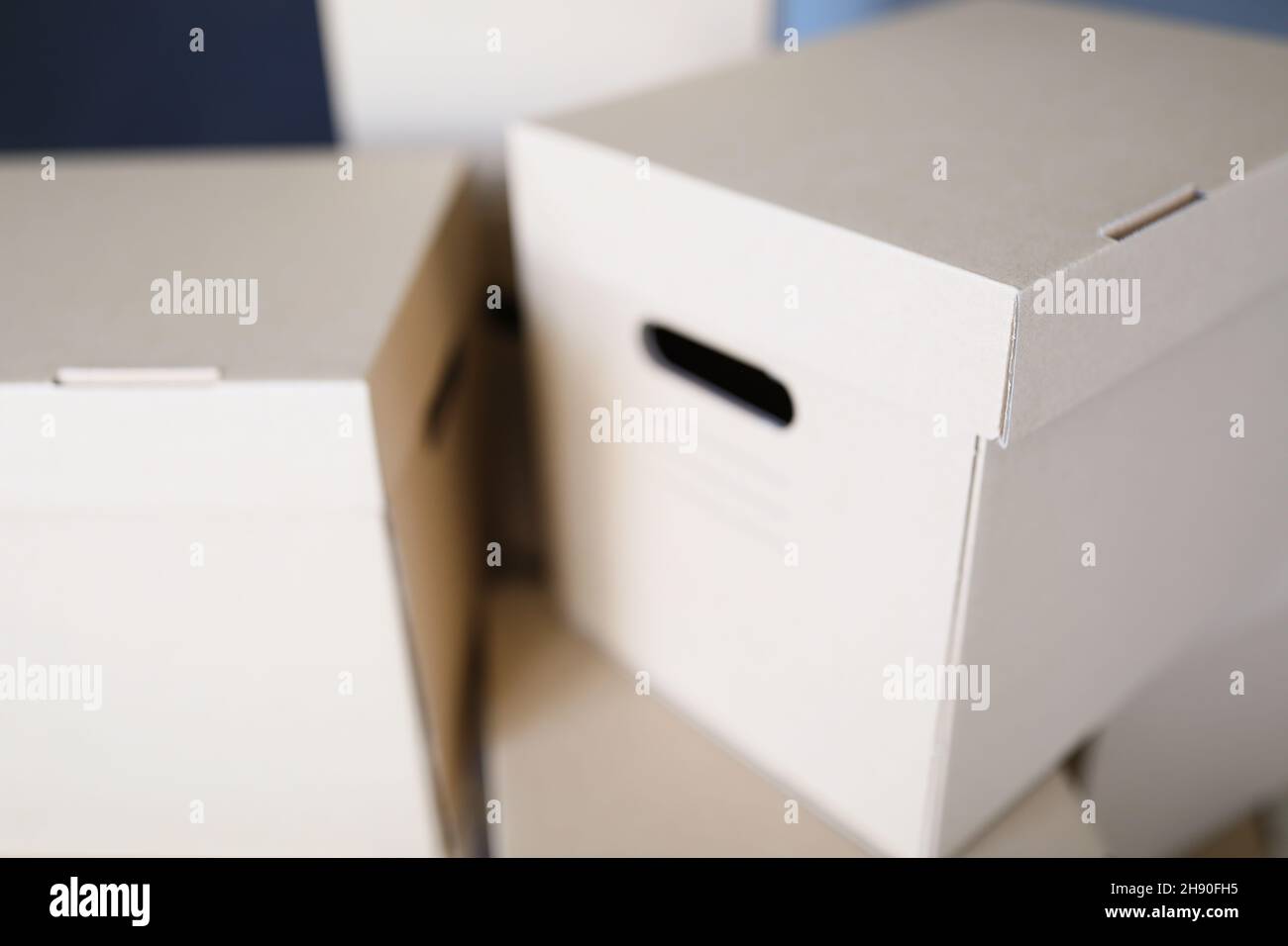 Empty cardboard boxes with covers container for storage things Stock Photo