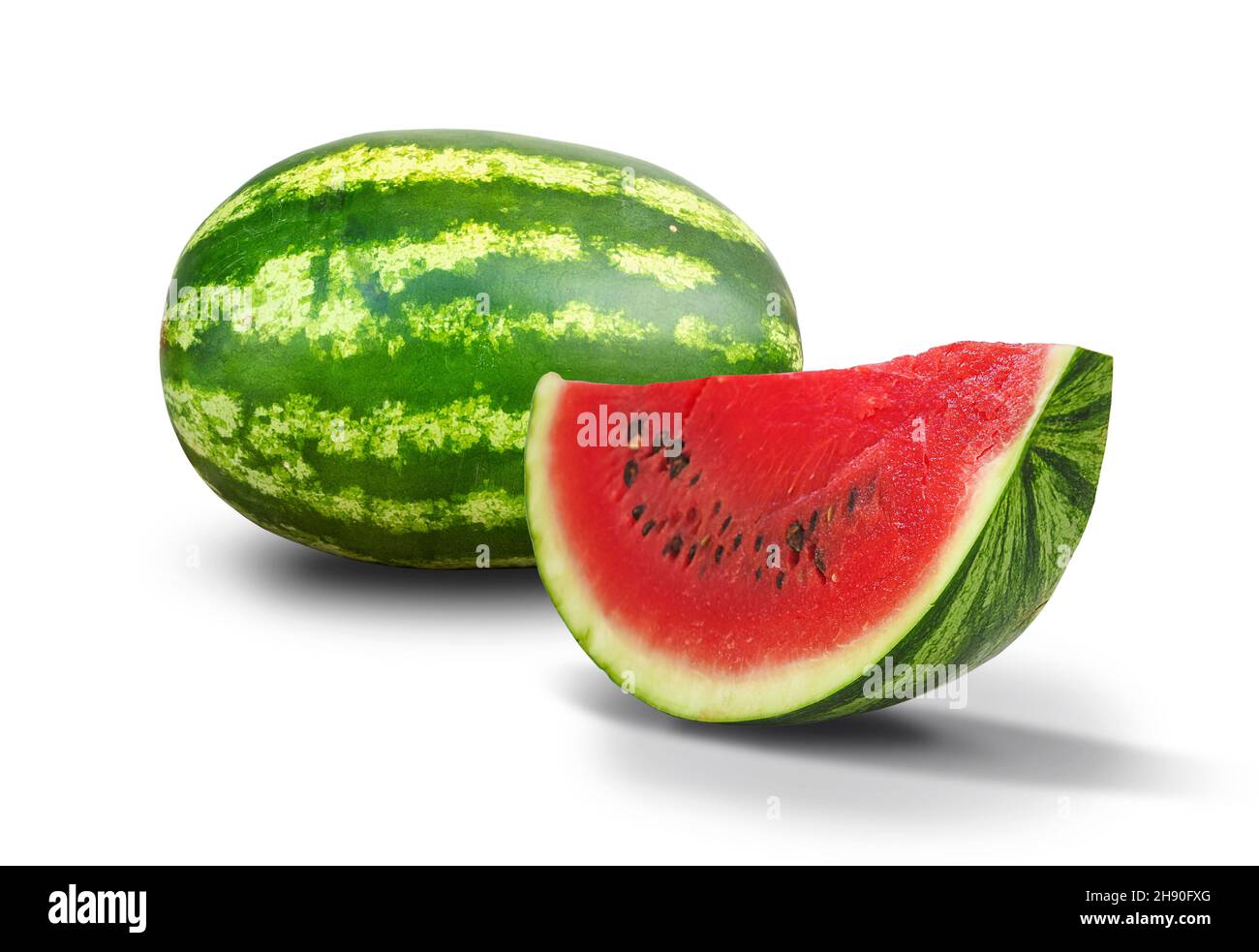Ripe watermelon and slice isolated on white background Stock Photo