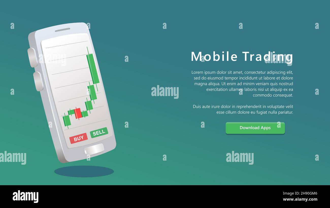 mobile trading Business Application Template. Application screen for trading. Candles and indicators. Stock market. crypto currency exchange. with dow Stock Vector