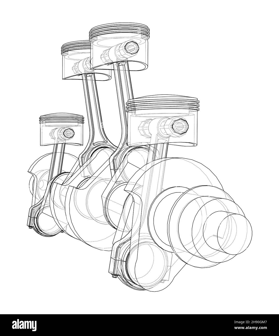 Engine crankshaft with pistons outline Stock Photo Alamy