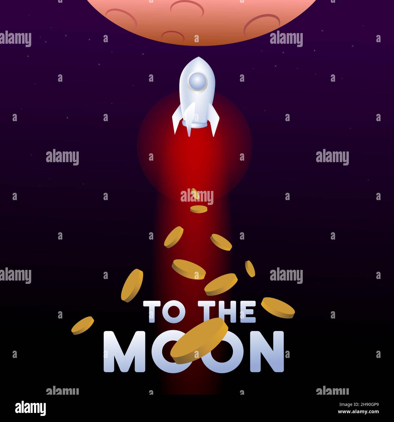 rocket to the moon with coin spreads. for cryptocurrency exchange increased rapidly. vector