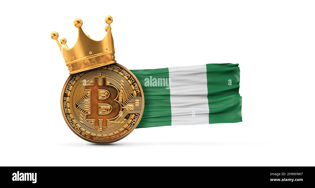 Bitcoin with gold crown and Nigeria flag. Cryptocurrency king concept. 3D  Rendering Stock Photo - Alamy
