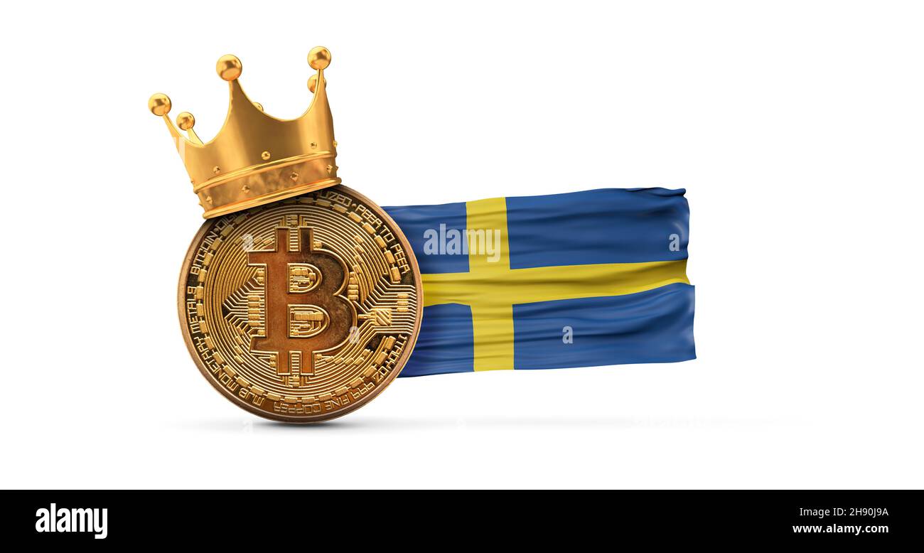 Bitcoin with gold crown and Sweden flag. Cryptocurrency king concept. 3D  Rendering Stock Photo - Alamy