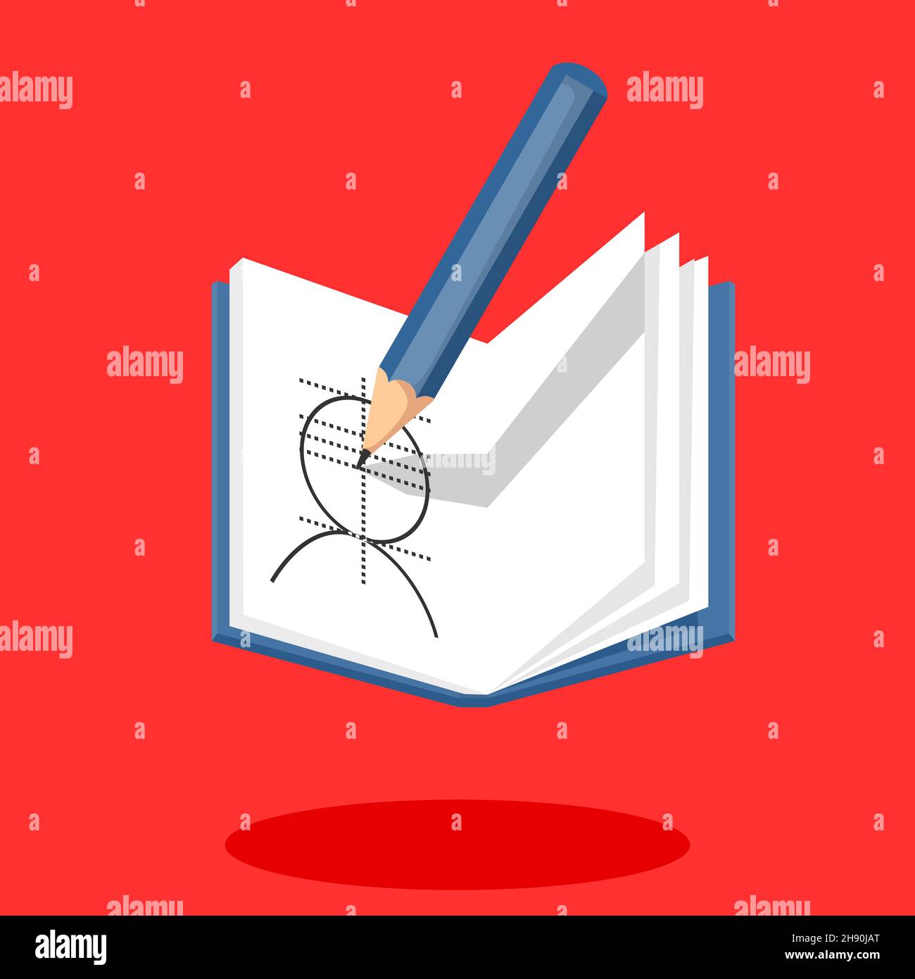 pencil drawing at sketch book flat style isolated icon clip art vector illustration Stock Vector
