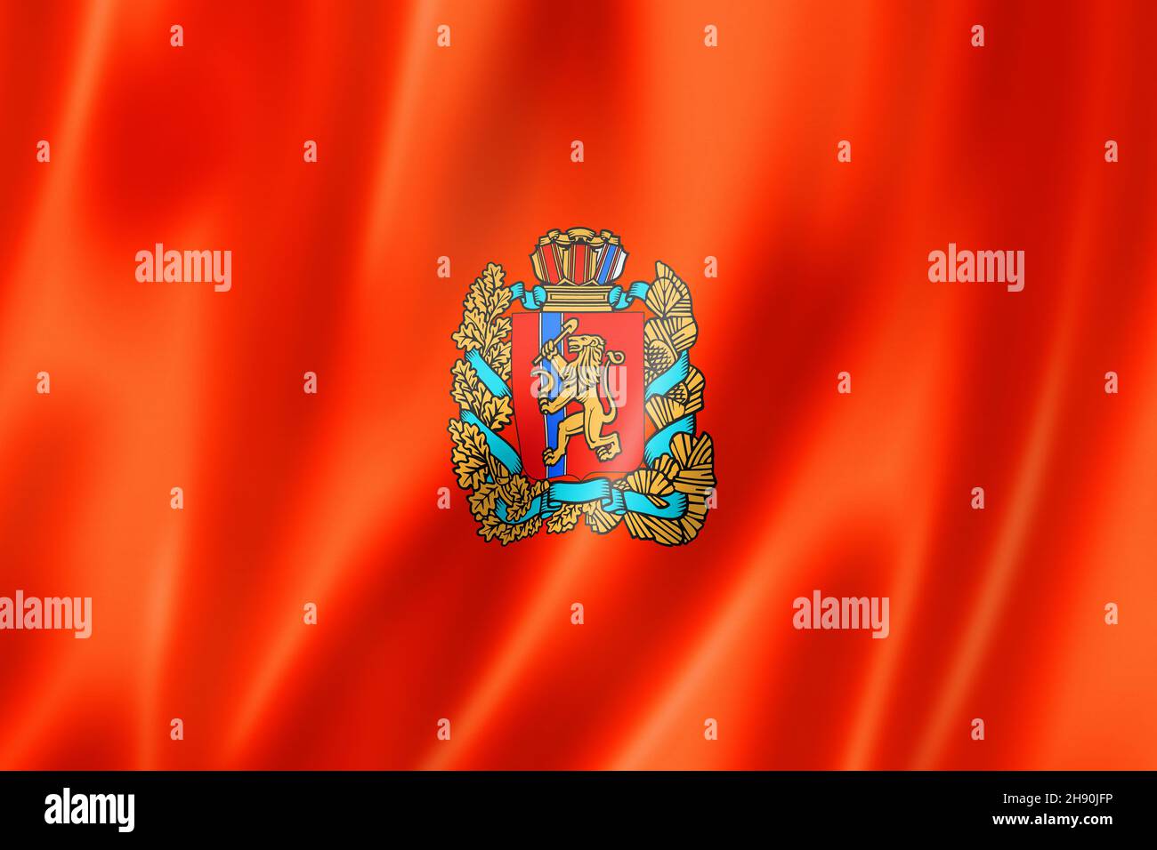 Krasnoyarsk state - Krai -  flag, Russia waving banner collection. 3D illustration Stock Photo