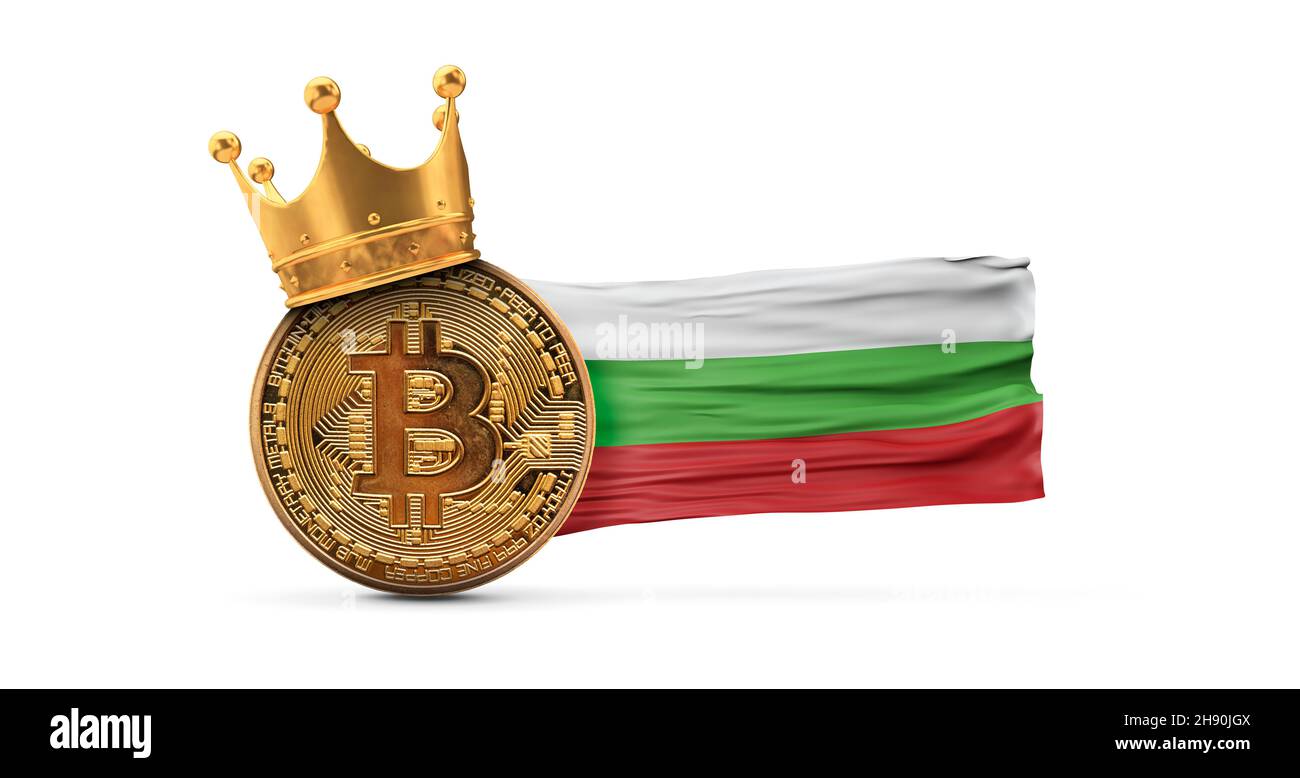 Bitcoin with gold crown and Bulgaria flag. Cryptocurrency king concept. 3D  Rendering Stock Photo - Alamy