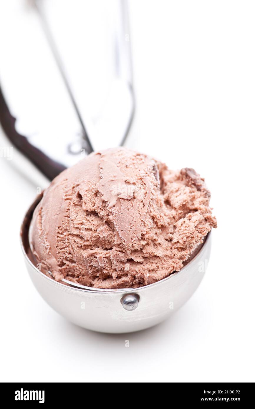 A scoop of chocolate ice cream isolated on white background Stock Photo
