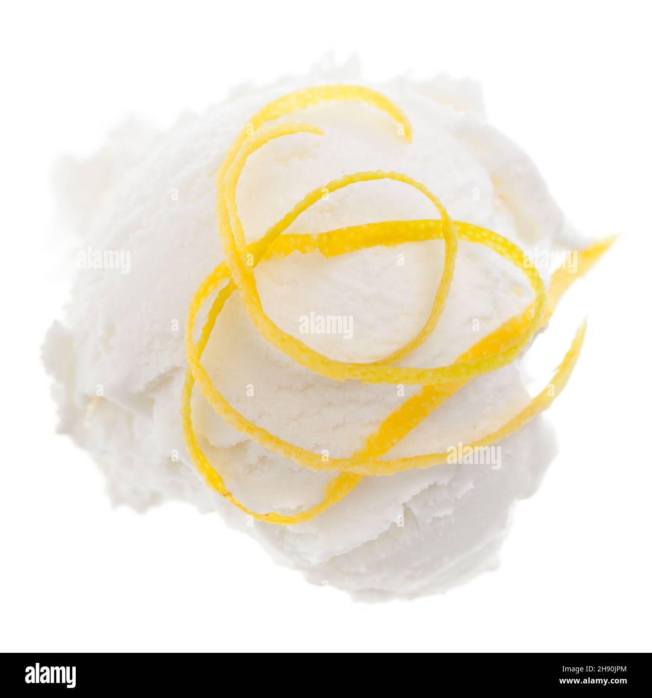 A scoop of lemon ice cream isolated on white background Stock Photo