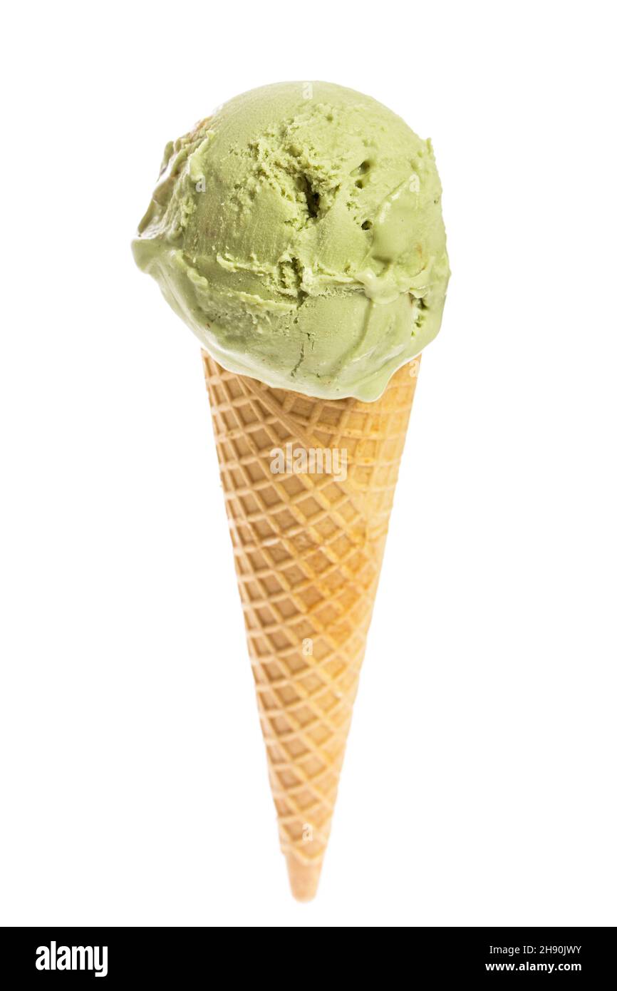 ice cream cone with pistachio ice cream Stock Photo