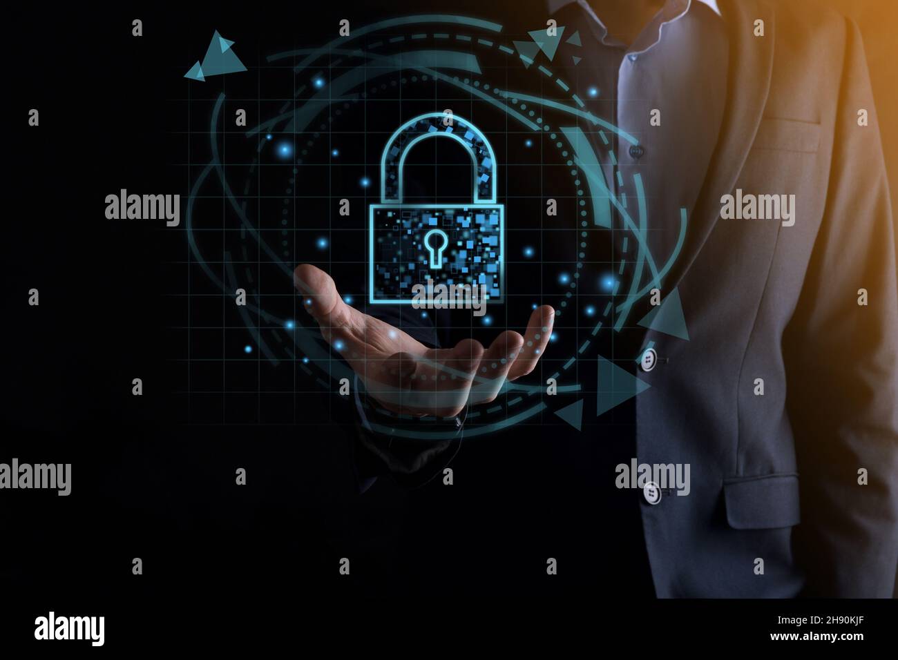 Cyber security network. Padlock icon and internet technology networking ...