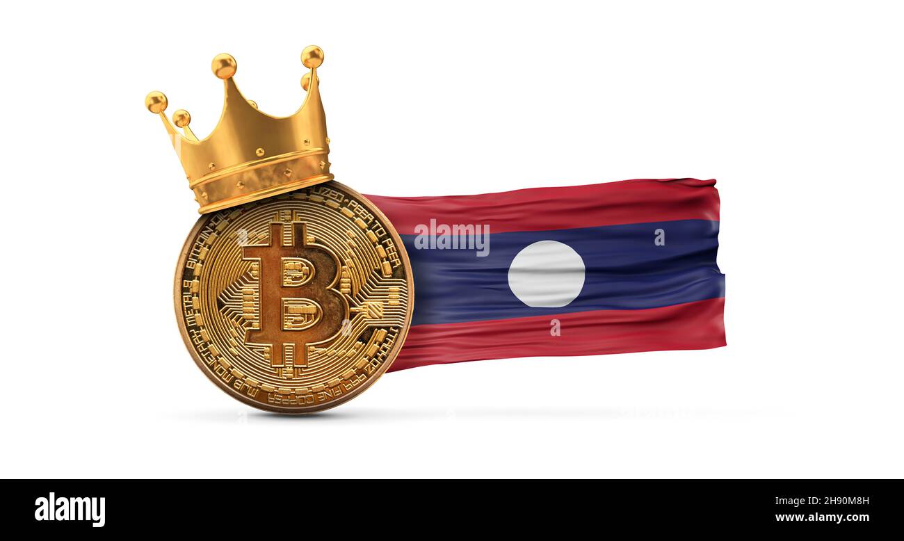 Bitcoin with gold crown and Laos flag. Cryptocurrency king concept. 3D  Rendering Stock Photo - Alamy