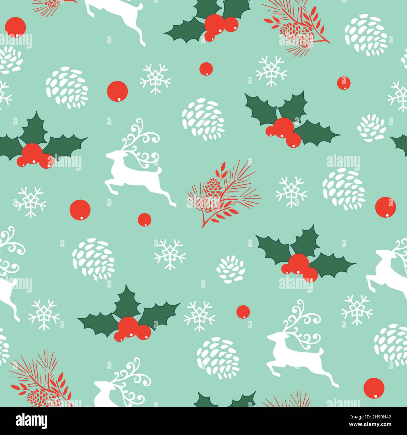 Christmas pattern with reindeer and pine Stock Vector
