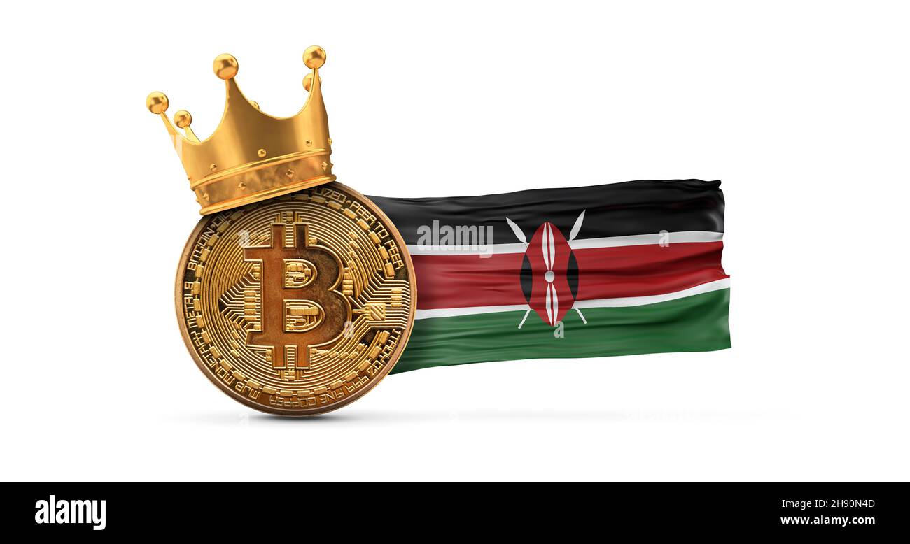 Bitcoin with gold crown and Kenya flag. Cryptocurrency king concept. 3D  Rendering Stock Photo - Alamy