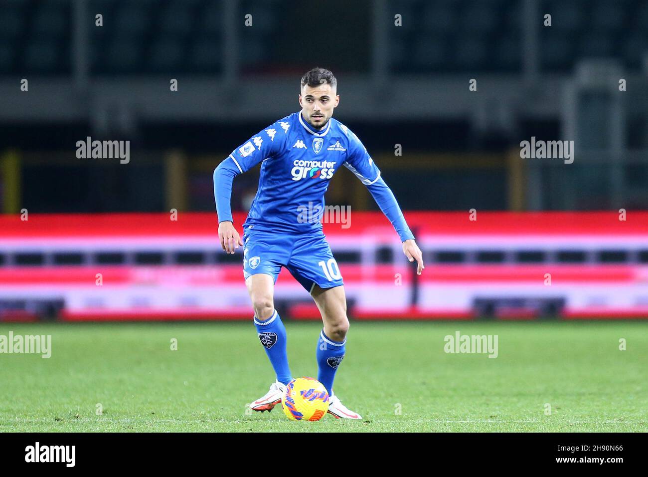 Nedim Bajrami of Empoli Fc  controls the ball during the Serie A match between Torino Fc and Empoli Fc at Stadio Olimpico on December 2, 2021 in Turin, Italy. Stock Photo