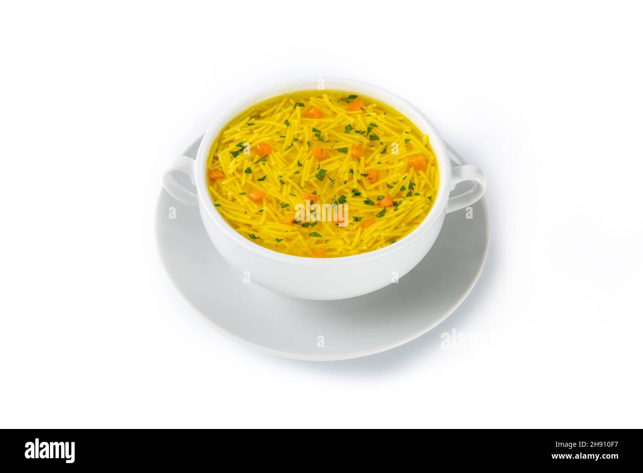 Chicken noodle soup isolated on white background Stock Photo