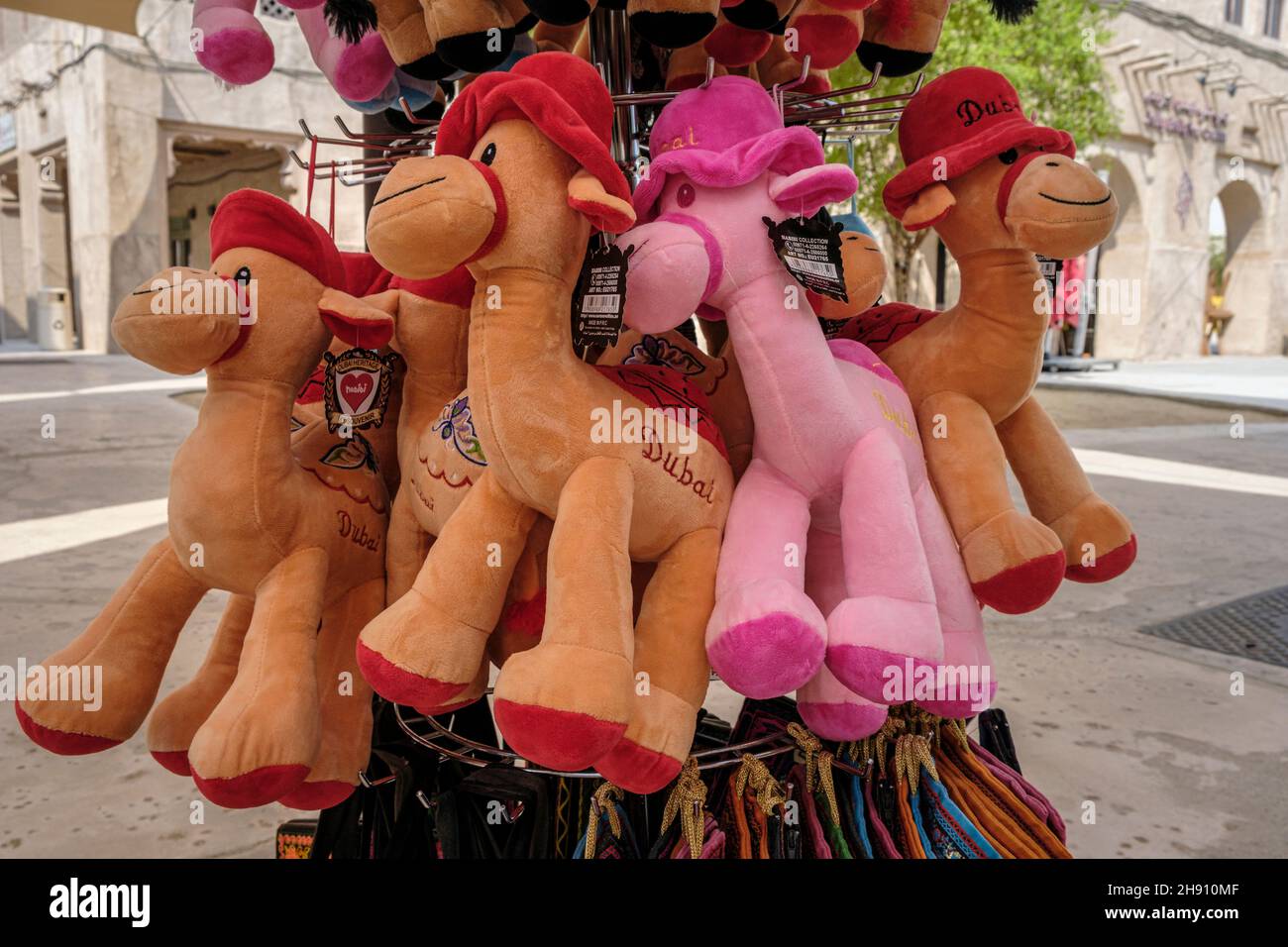 Toy camels on sale at a souvenir shop at Al Seef, Dubai Stock Photo