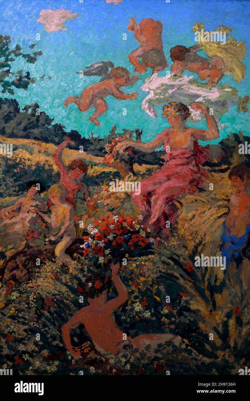 The triumph of Bacchus, Paris, 1911, Ker Xavier Roussel, Ermitage museum, St Petersburg, , Russia, on display at the exhibition Icons of Modern Art. Stock Photo