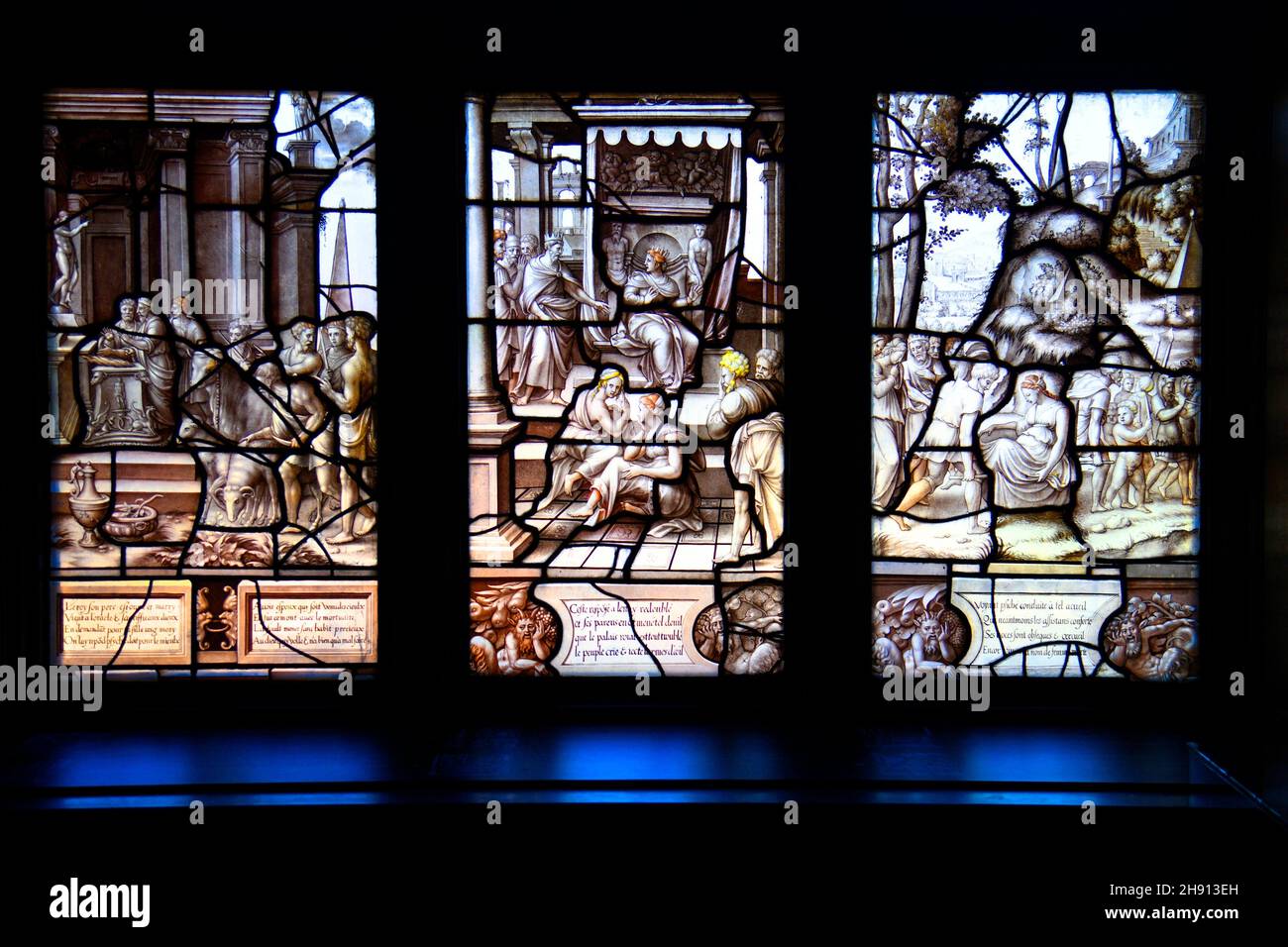 The Psyche Gallery stained glass window, chateau de Chantilly, Condée museum, Picardy, Oise, France. Stock Photo