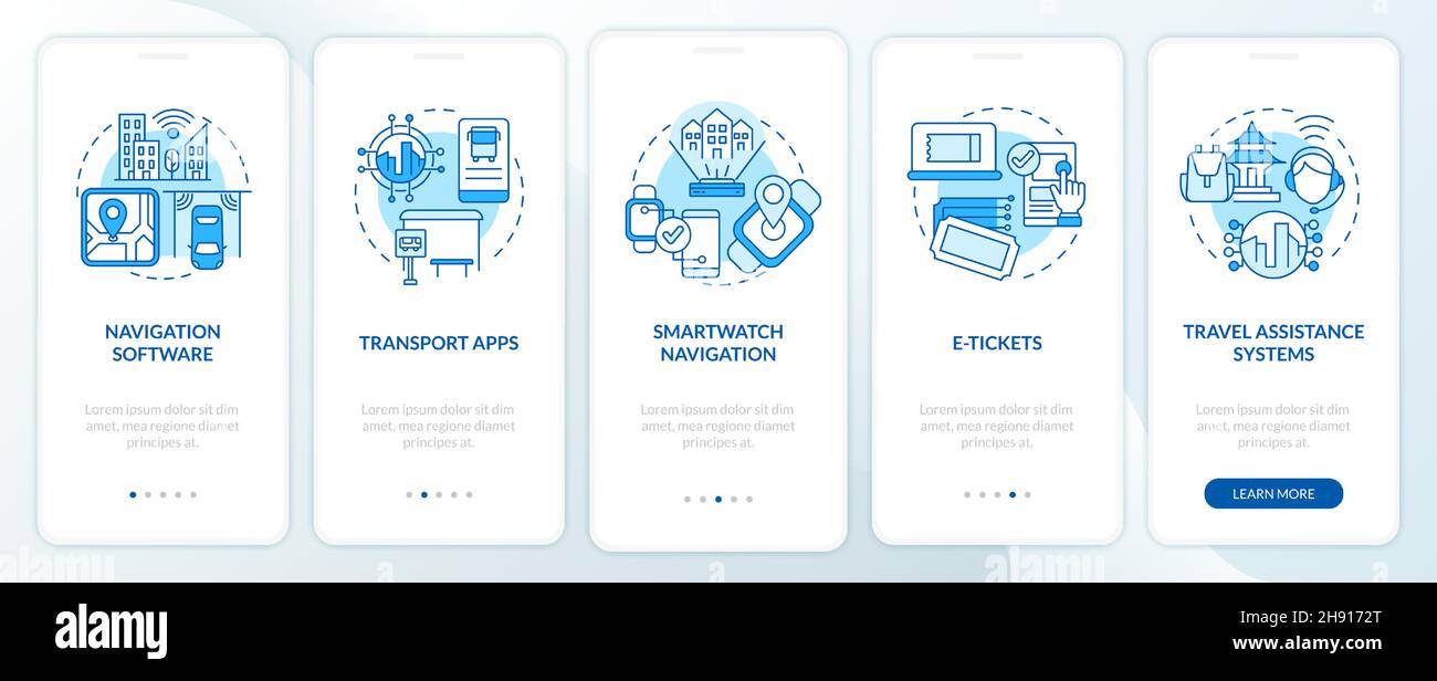 Public transportation digital system onboarding mobile app page screen Stock Vector