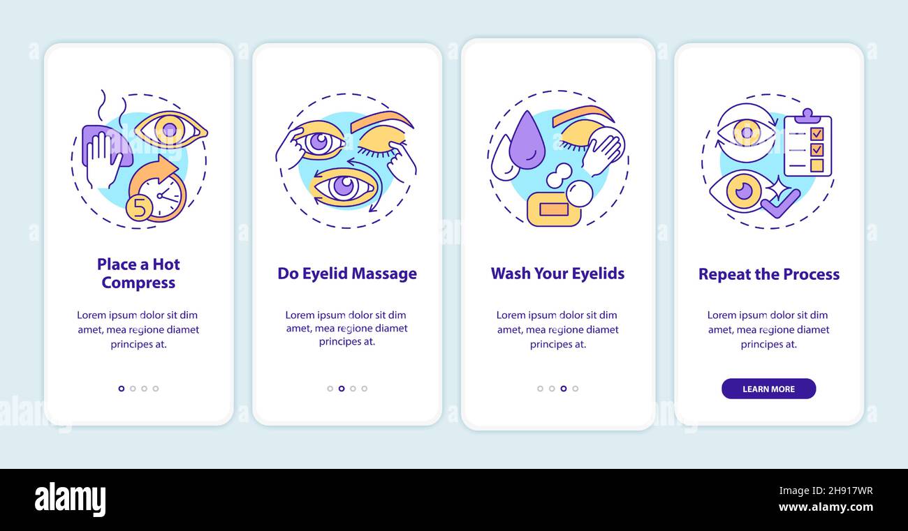 Cleansing around eyes onboarding mobile app page screen Stock Vector