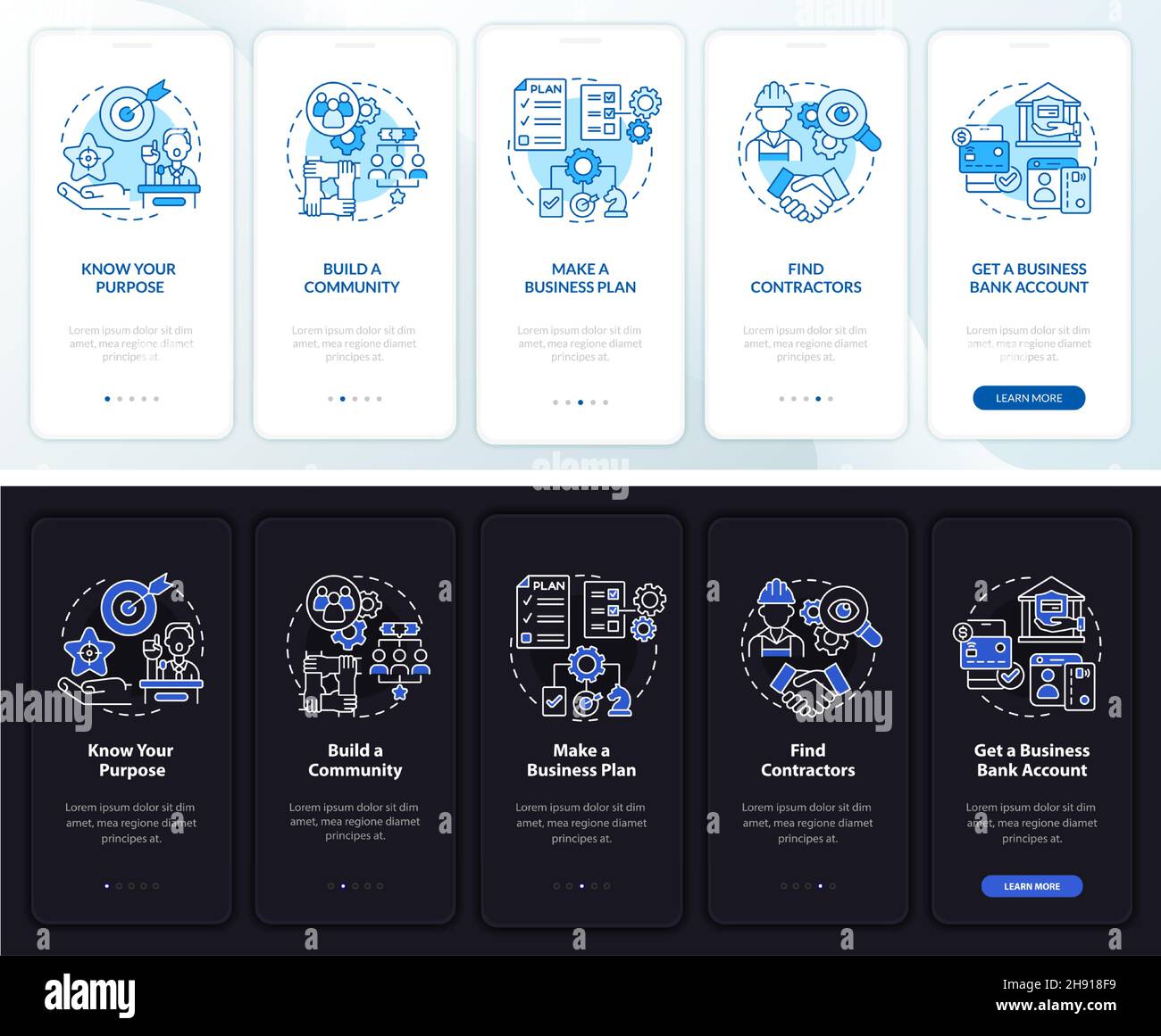 Business launching tips onboarding mobile app page screen Stock Vector ...