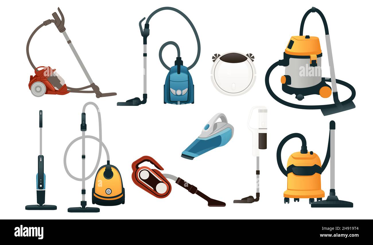Vacuum cleaner set portable industrial home and robot vacuums vector illustration Stock Vector