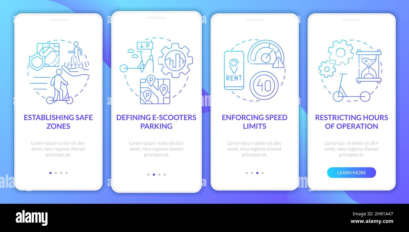 Public bicycle scheme rules onboarding mobile app page screen Stock Vector