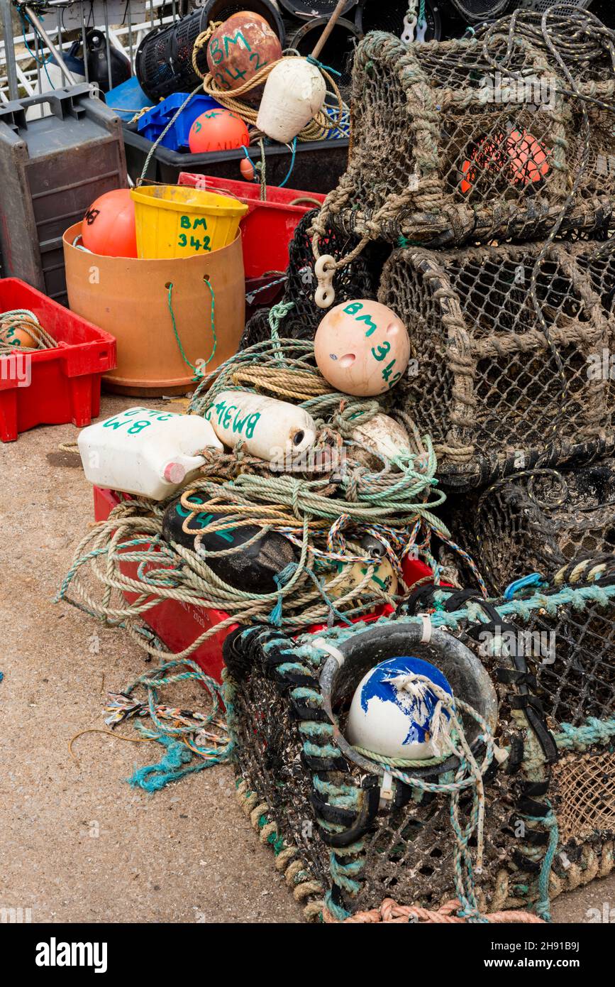 Stack of lobster traps, Torquay, Devon Stock Photo Alamy