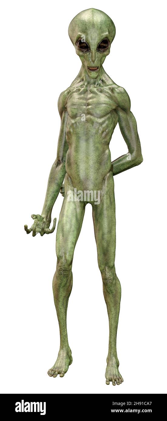 Groene Alien 3D rendering of a green alien isolated on white background Stock Photo ...