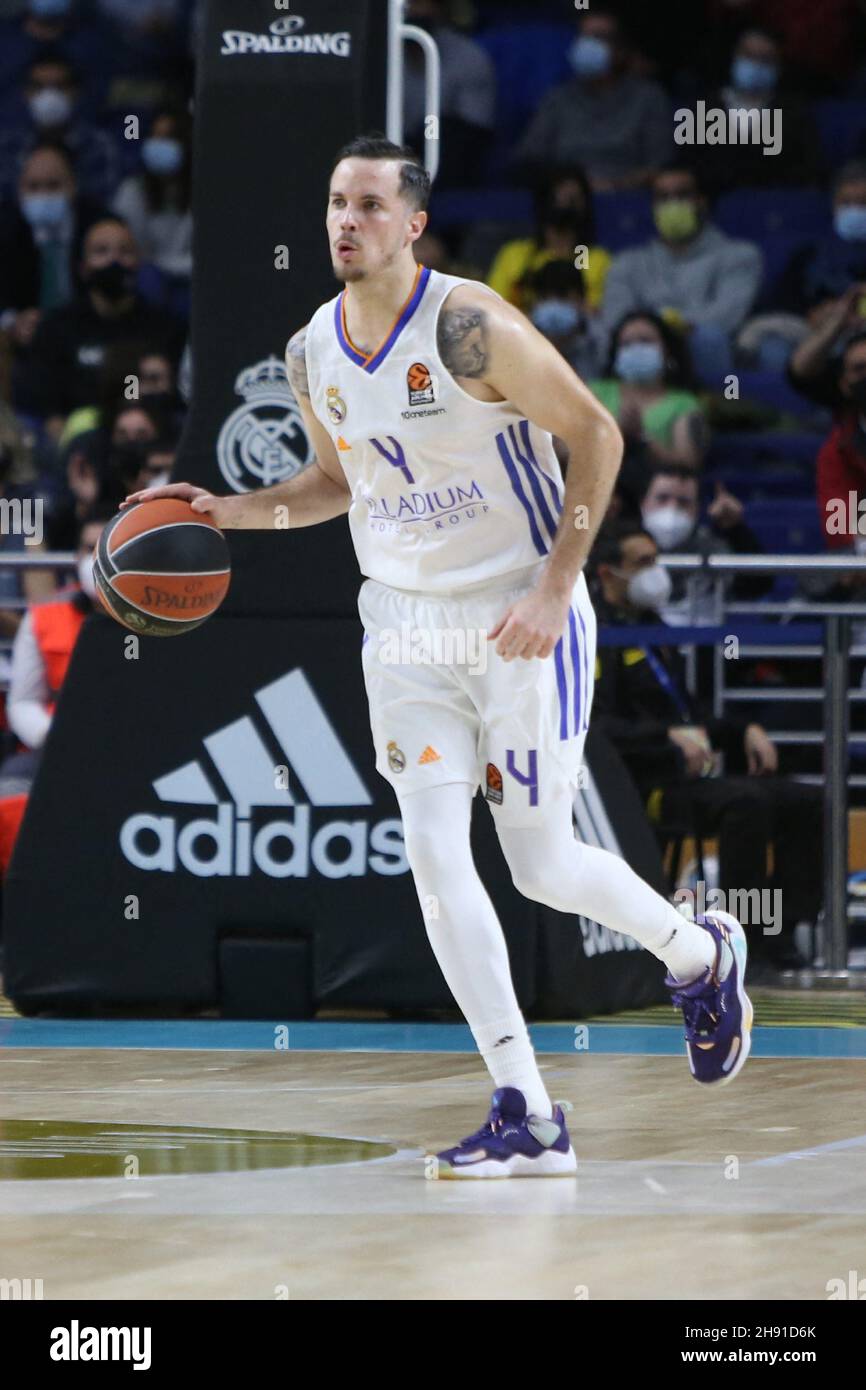 Thomas Heurtel of Real Madrid during the Turkish Airlines Euroleague  basketball match between Real Madrid and Maccabi Playtika Tel Aviv on  December 2, 2021 at Wizink Center in Madrid, Spain. Photo by