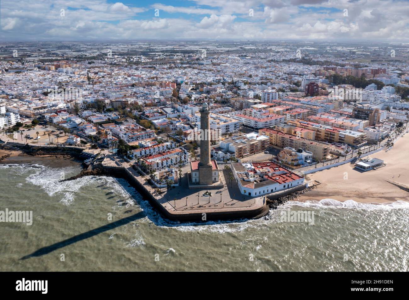 aerial view of the municipality of Chipiona on the coast of Cadiz, Andalusia Stock Photo