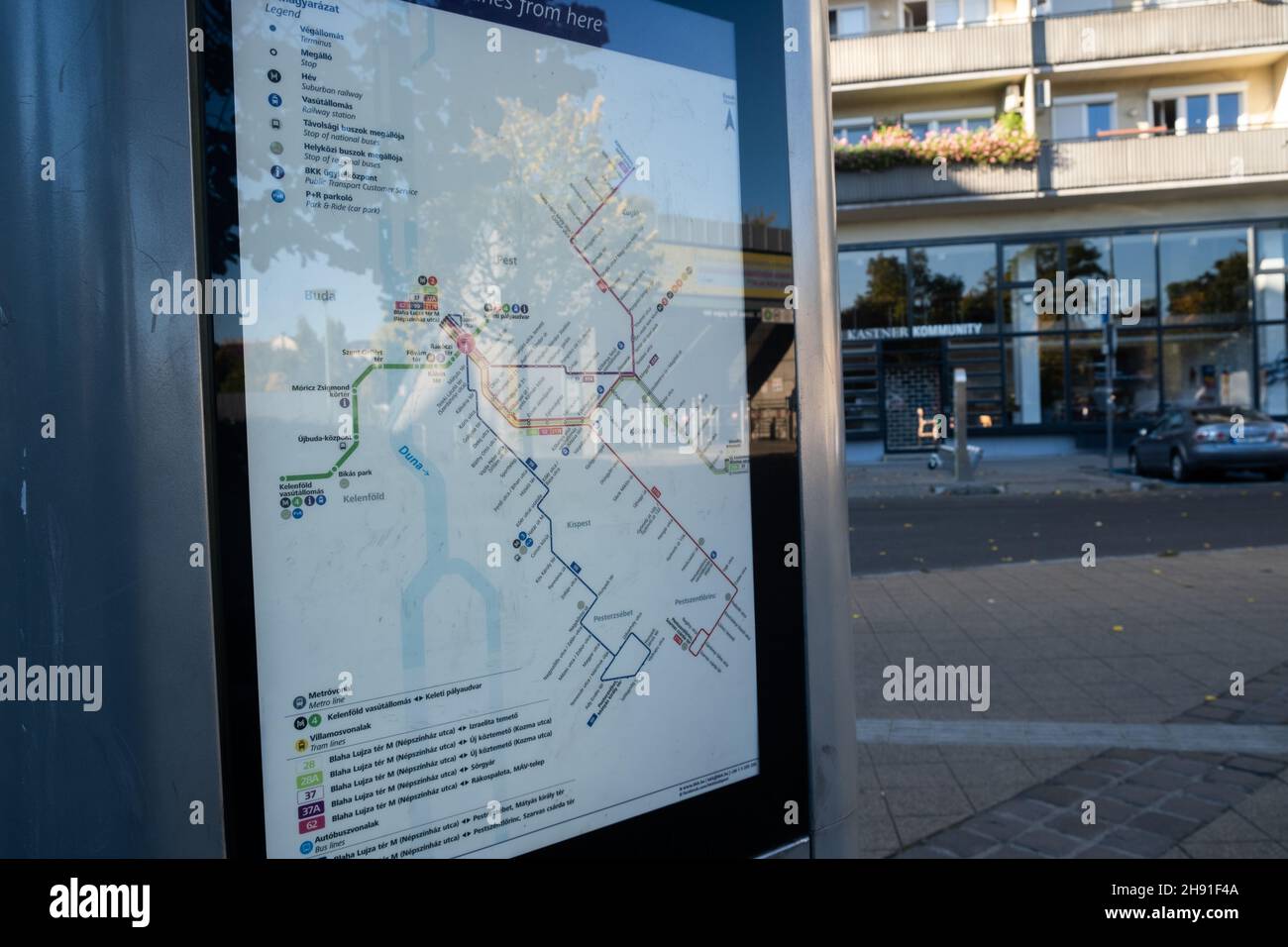 Budapest, Hungary - 1 November 2021: Bus stops city map, Illustrative Editorial. Stock Photo