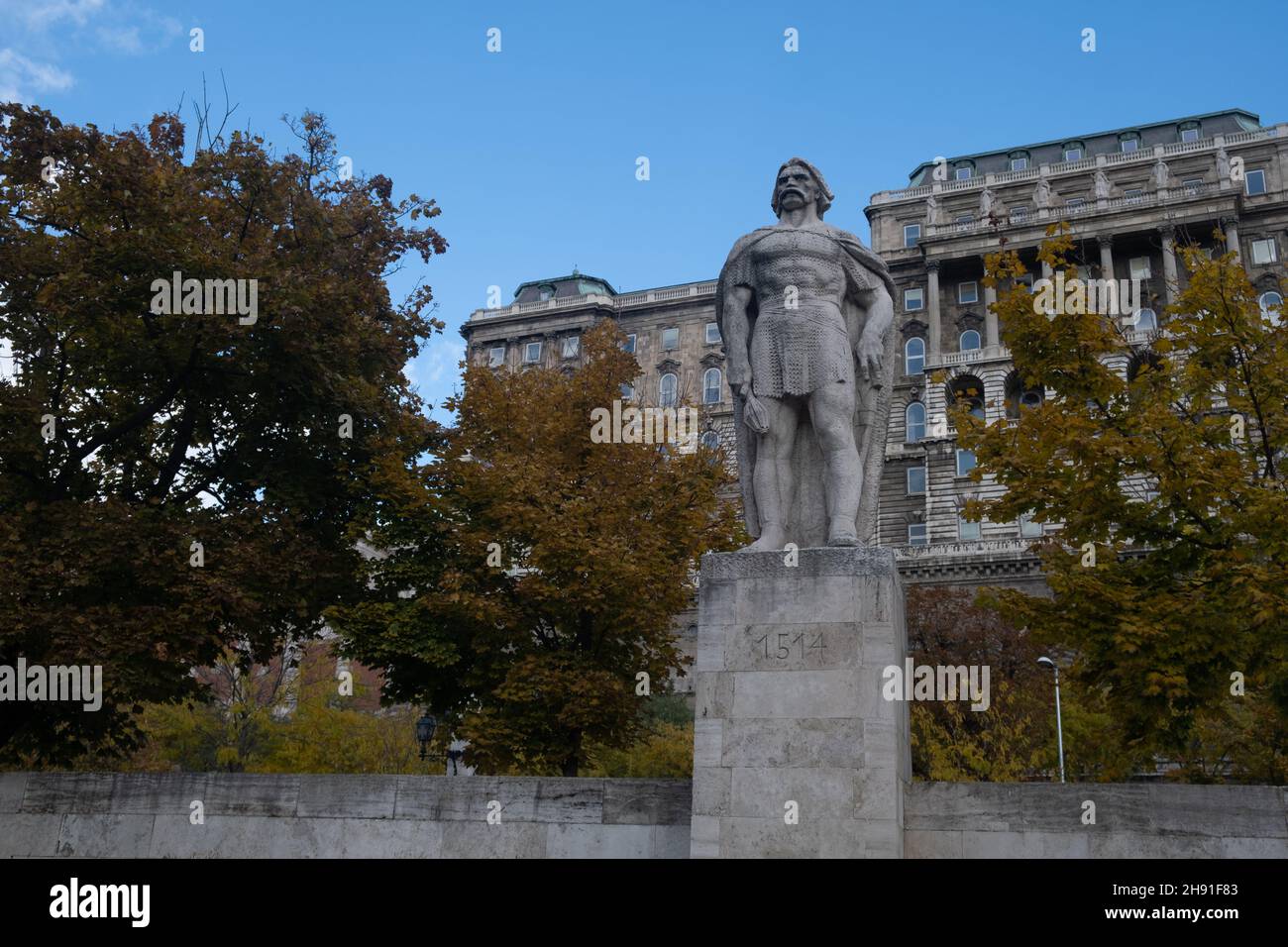 Budapest, Hungary - 1 November 2021: Dozsa Gyorgy statue or monument 1514, Leader of peasant fighters, Illustrative Editorial. Stock Photo