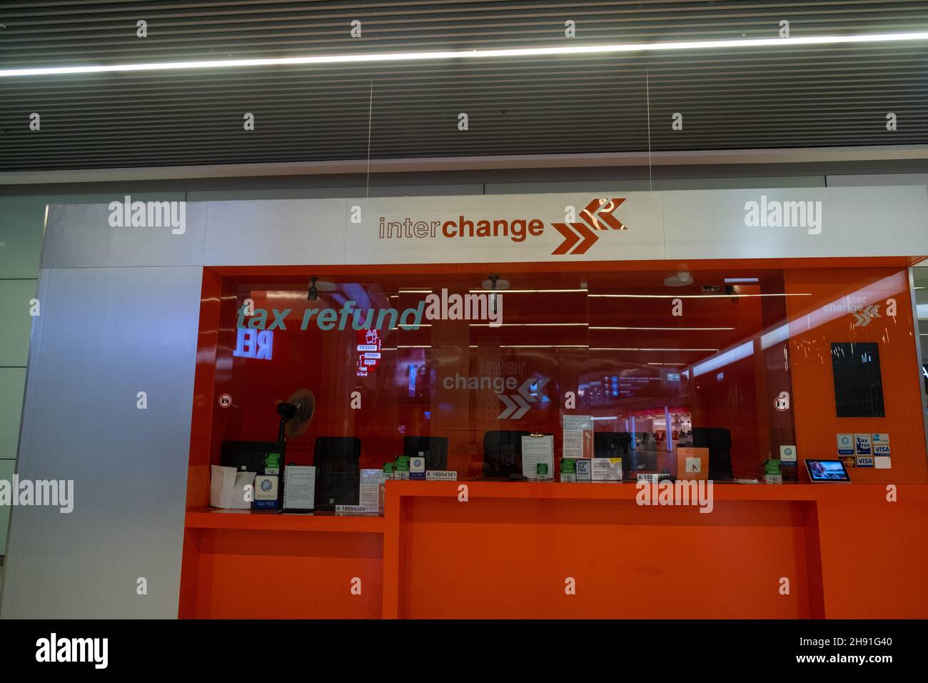 Budapest, Hungary - 1 November 2021: interchange currency exchange in airport, Illustrative Editorial. Stock Photo