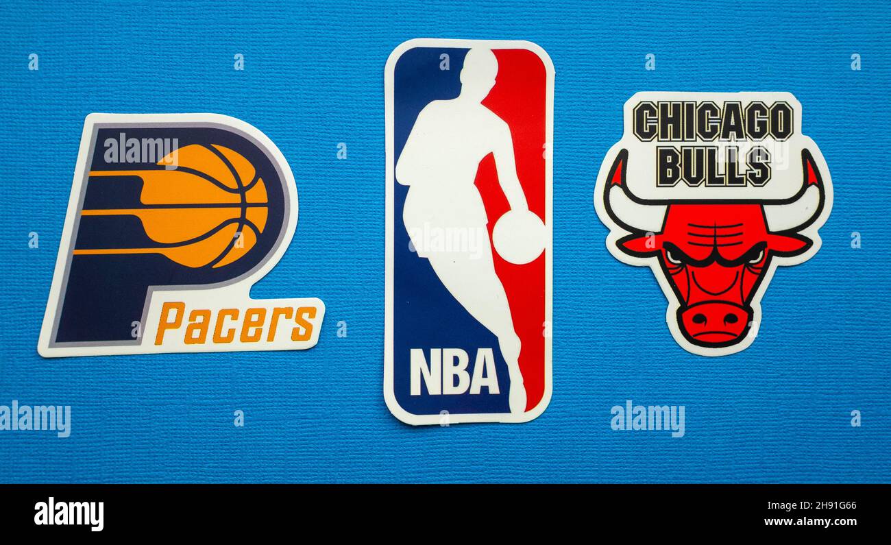 October 1, 2021, Springfield, USA, Emblems of the Chicago Bulls and Indiana Pacers basketball