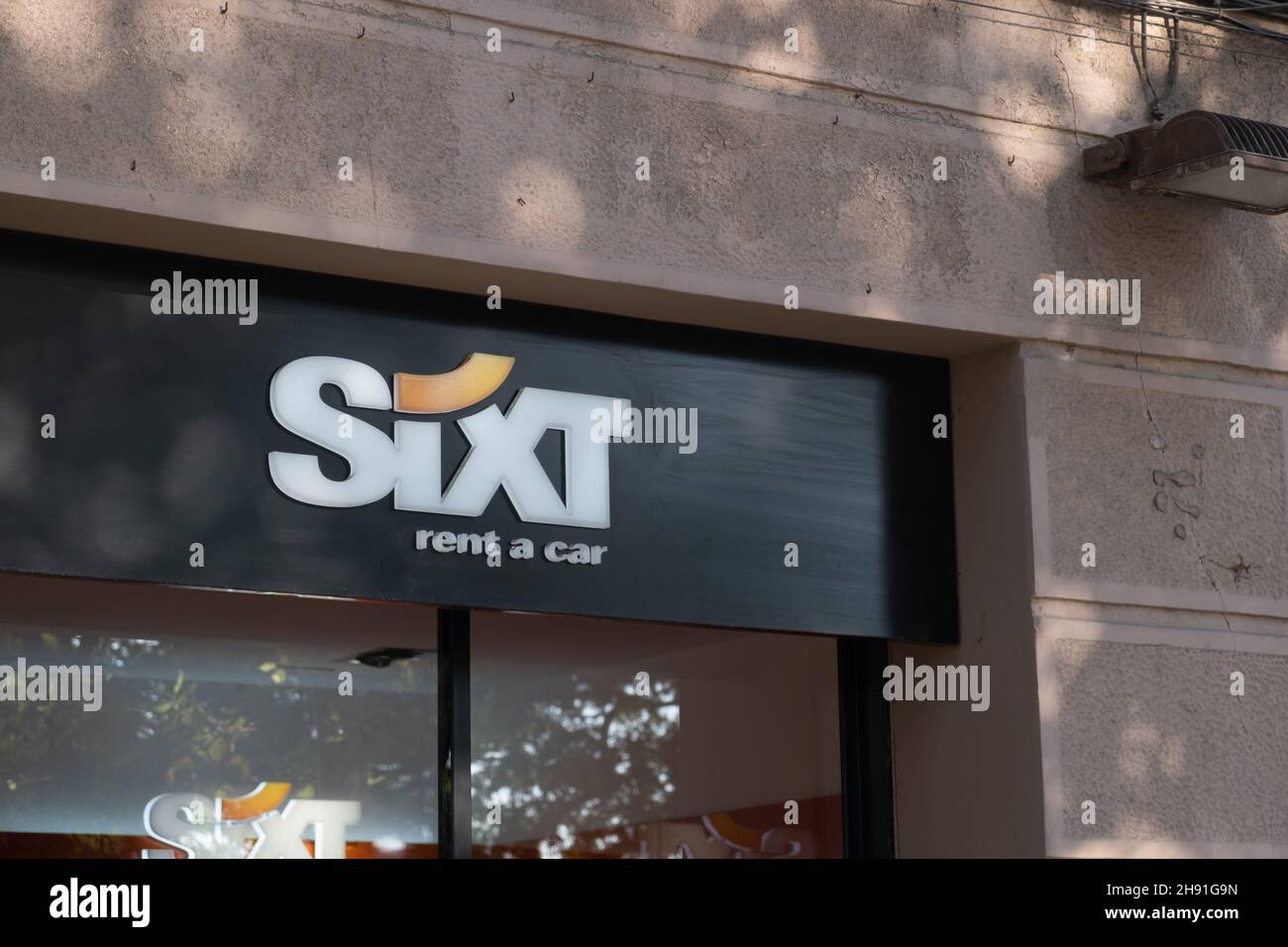 Barcelona, Spain - 5 November 2021: Sixt car hire rent service sign, Illustrative Editorial. Stock Photo