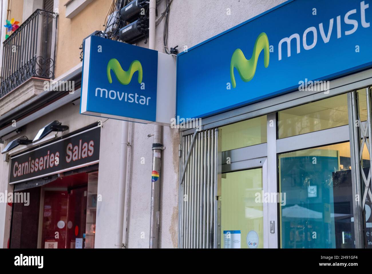 Barcelona, Spain - 5 November 2021: Movistar office with sign, Illustrative Editorial. Stock Photo