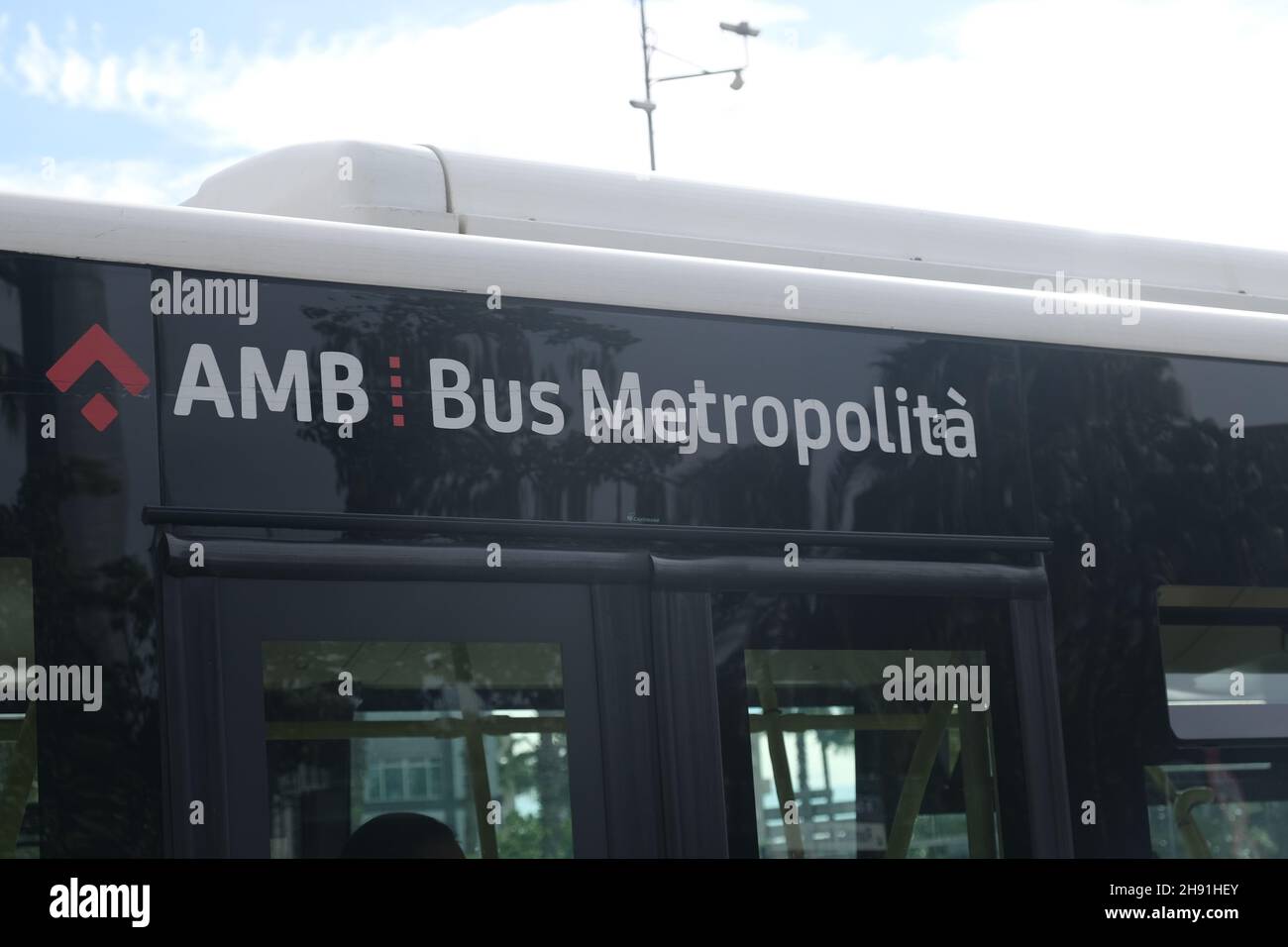 Barcelona, Spain - 5 November 2021: AMB Bus Metropolita, Barcelona city bus transport, Illustrative Editorial. Stock Photo