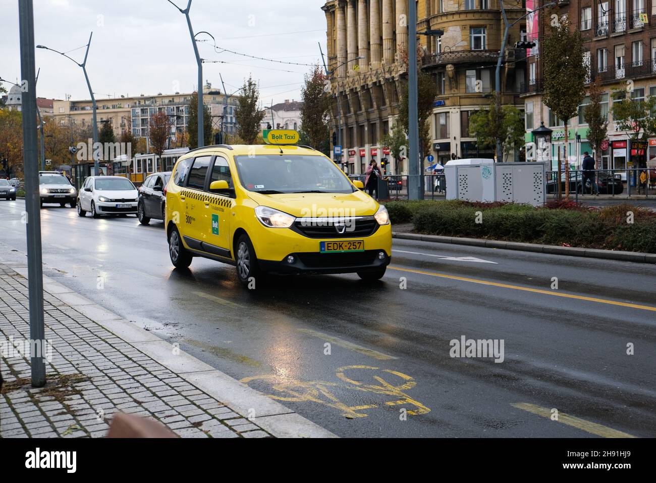 Budapest, Hungary - 1 November 2021: Bolt Taxi car on street, Illustrative Editorial. Stock Photo