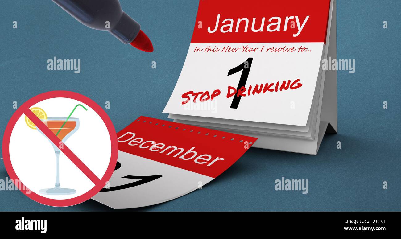 Digital composite image of no drinking symbol with quit drinking text Digital composite image of no drinking symbol with quit drinking text