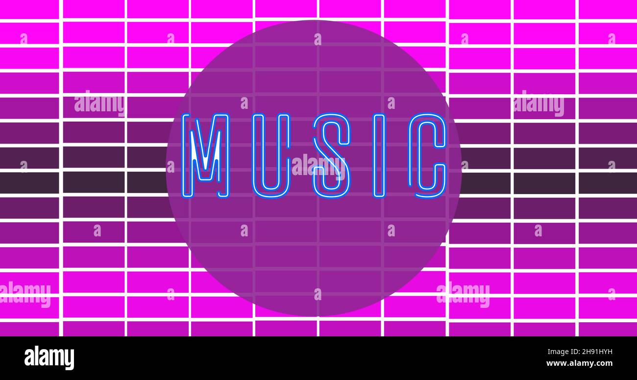 Vector image of music text with grid pattern and copy space against pink background Stock Photo