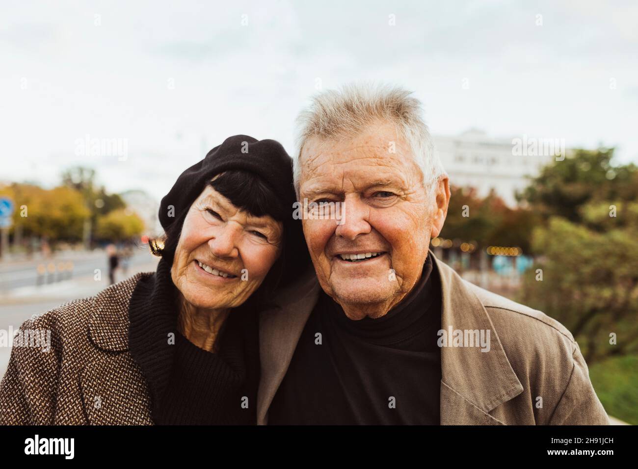 Portrait of happy senior couple during weekend Stock Photo
